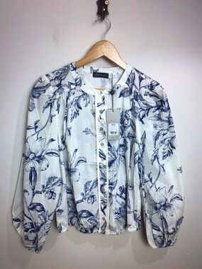 Mint Velvet White & Navy Floral Button-Front Blouse